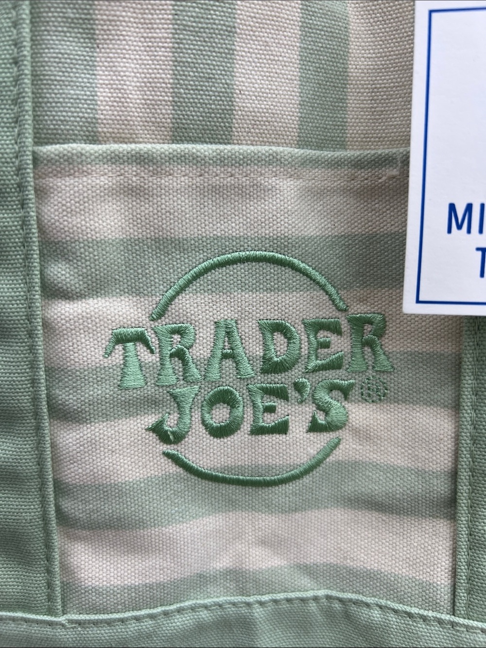 Trader Joe’s Green Stripped Mini Tote Bag - Picture 2 of 3